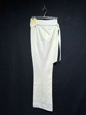 Focus 2000 Quiet Luxury VTG High Waisted Off White Wide Leg Wrap Tie Dress Pants
